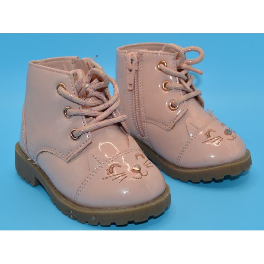 Baby Girl Pink Cat Kitten Combat Boots /  Size 3T / Slip On with Zip Closure